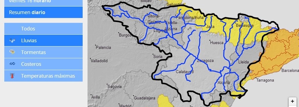 AVISO HIDROLÓGICO - Debido a las lluvias, se intensifica la vigilancia en cauces con cuenca vertiente pequeña y barrancos en Pirineo, Prepirineo y desembocadura del Ebro